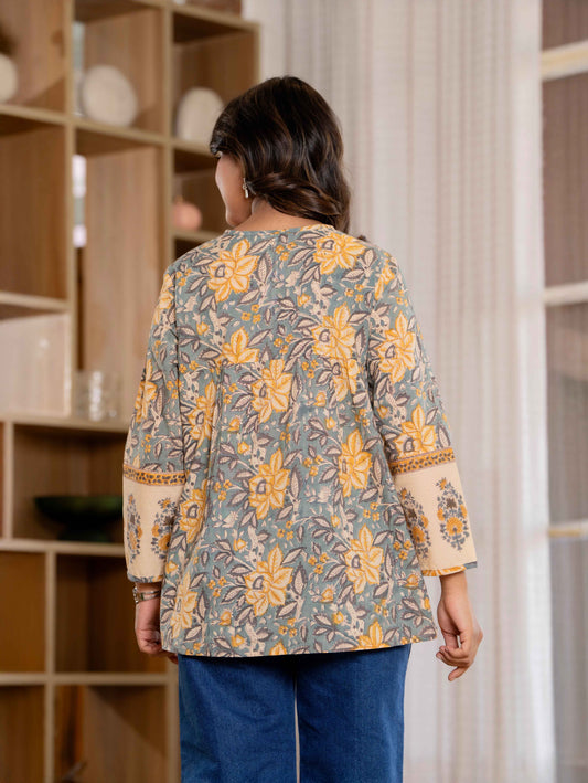 Floral Block print Soft Cotton Short Top