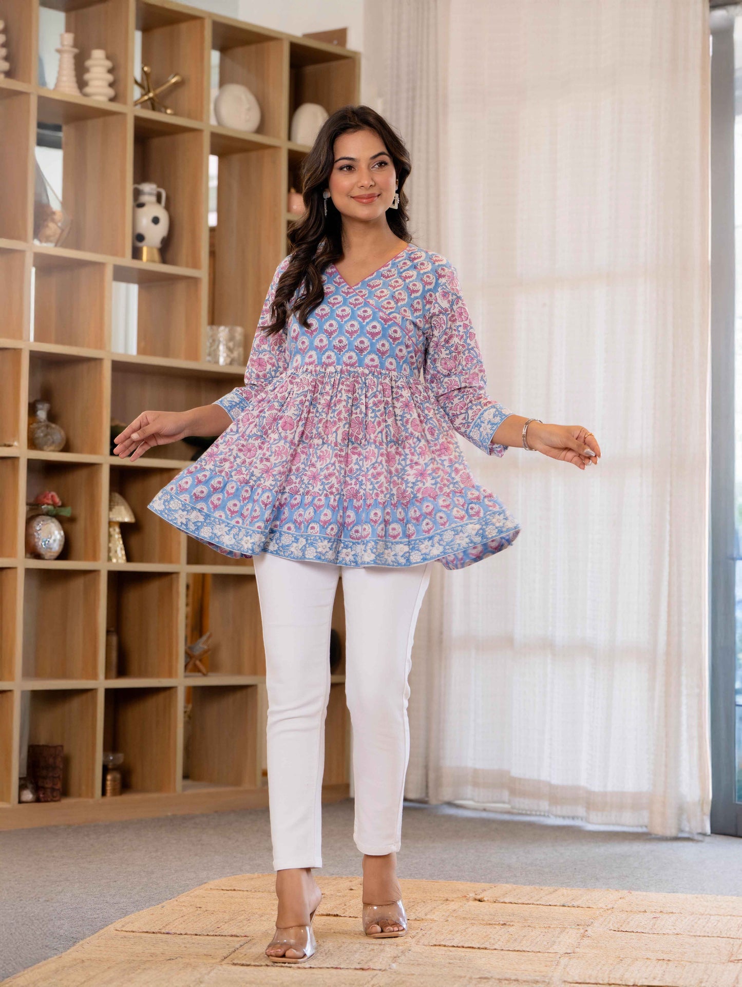 Floral Block print Soft Cotton Short Top