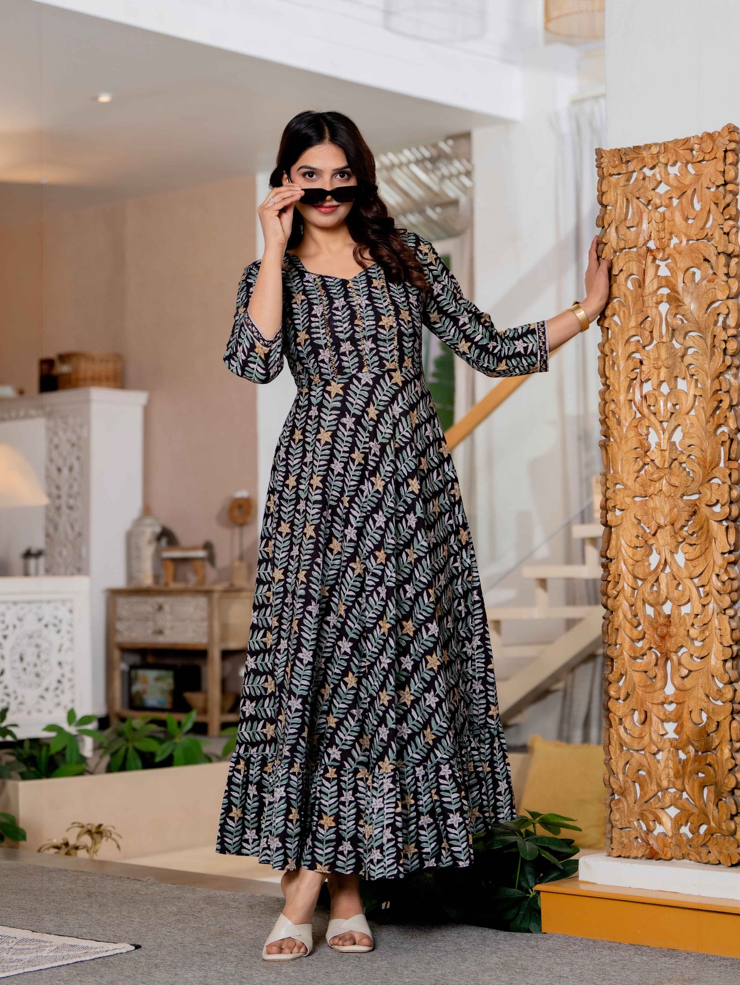 Hand Block Printed Cotton Long Dress -the heritage