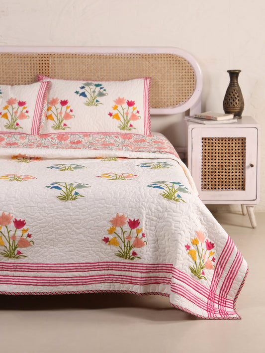 Jaipuri Hand Block Quilted Bedcover Set (with Pillow Covers)