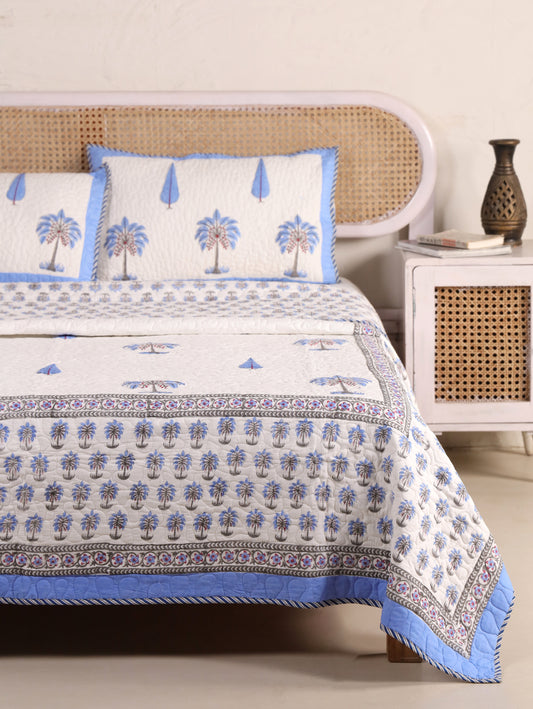 Jaipuri Hand Block Quilted Bedcover Set (with Pillow Covers)