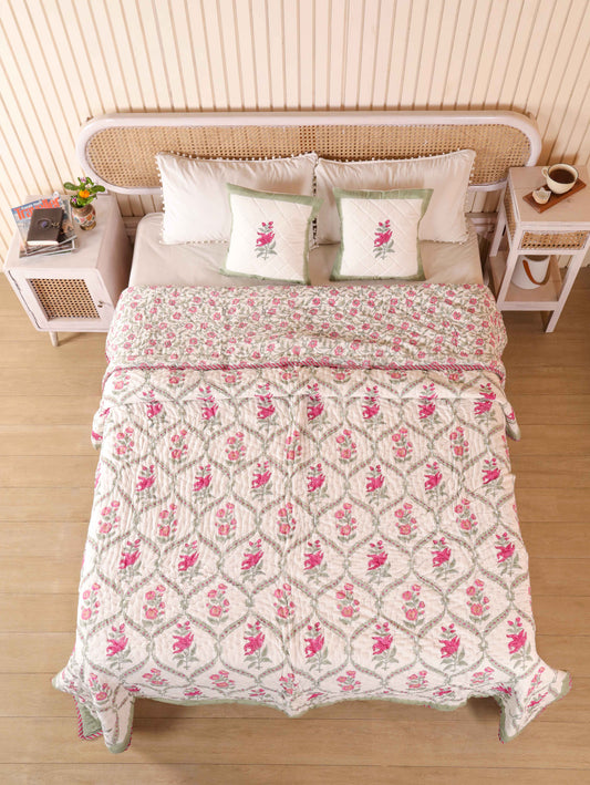 Hand Block Printed Reversible Jaipuri Quilt By Jaipur Hastkar