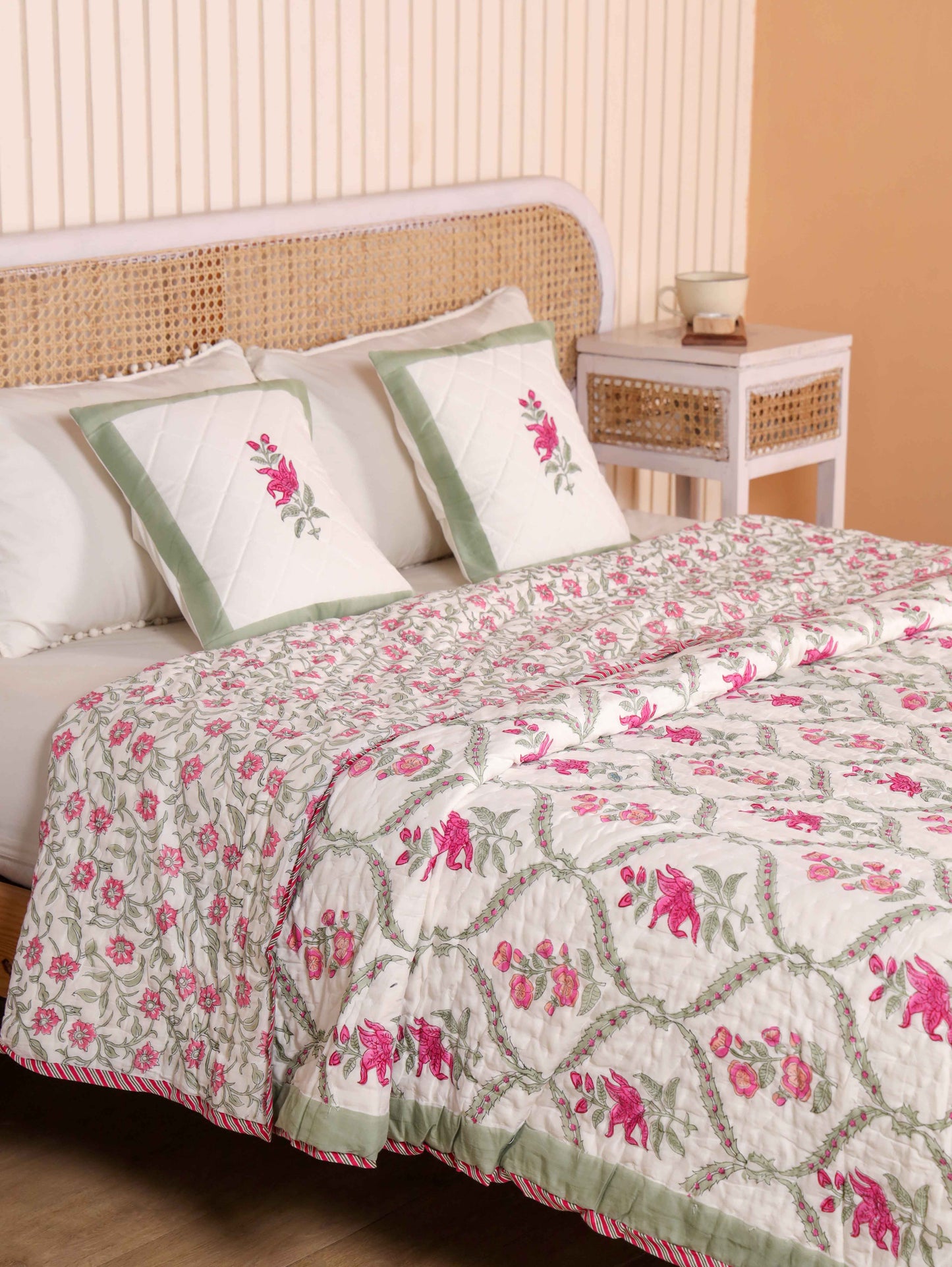 Hand Block Printed Reversible Jaipuri Quilt By Jaipur Hastkar