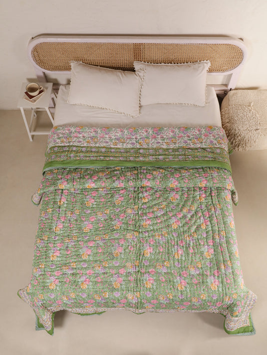 Hand Block Printed Reversible Jaipuri Quilt By Jaipur Hastkar
