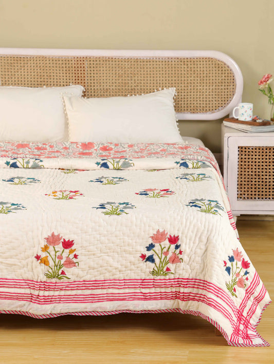 Hand Block Printed Reversible Jaipuri Quilt By Jaipur Hastkar