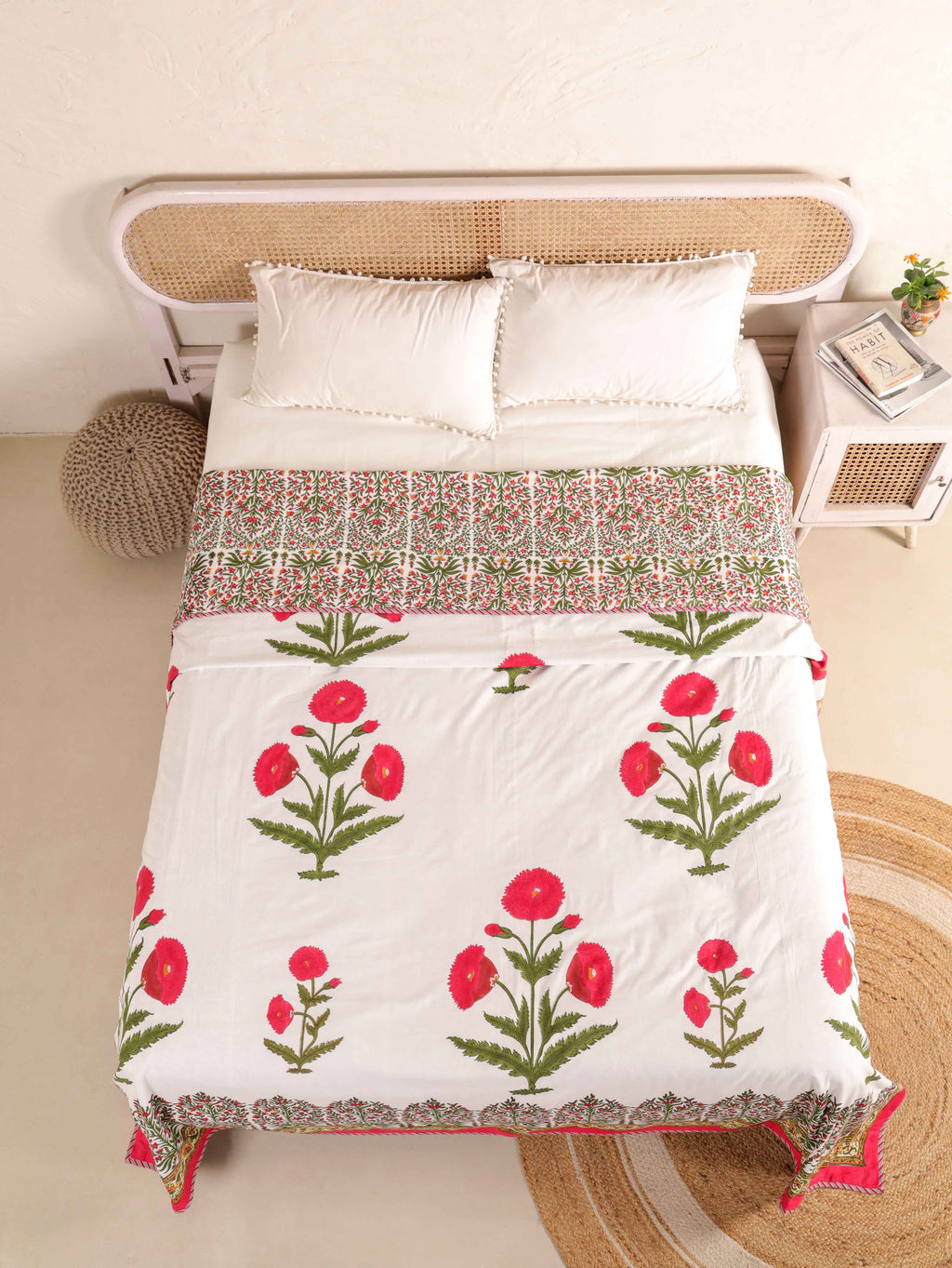 ROYAL RED POPPY HAND BLOCK PRINT REVERSIBLE COTTON DOHARS