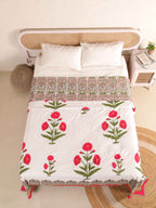 ROYAL RED POPPY HAND BLOCK PRINT REVERSIBLE COTTON DOHARS