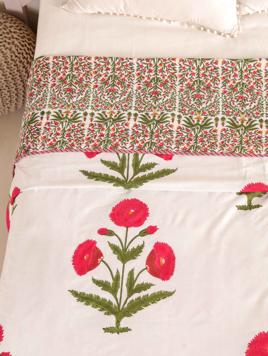 ROYAL RED POPPY HAND BLOCK PRINT REVERSIBLE COTTON DOHARS