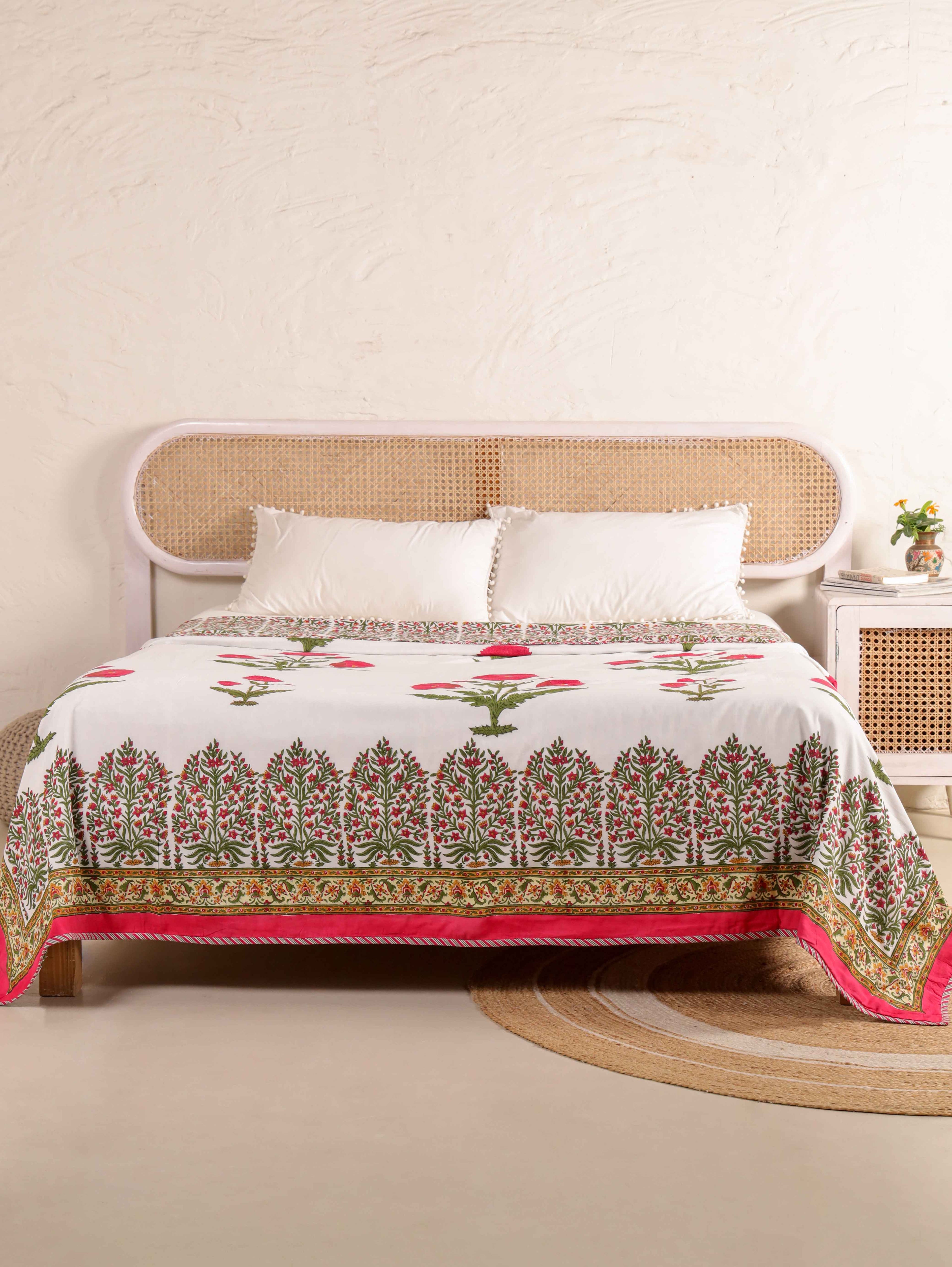 ROYAL RED POPPY HAND BLOCK PRINT REVERSIBLE COTTON DOHARS