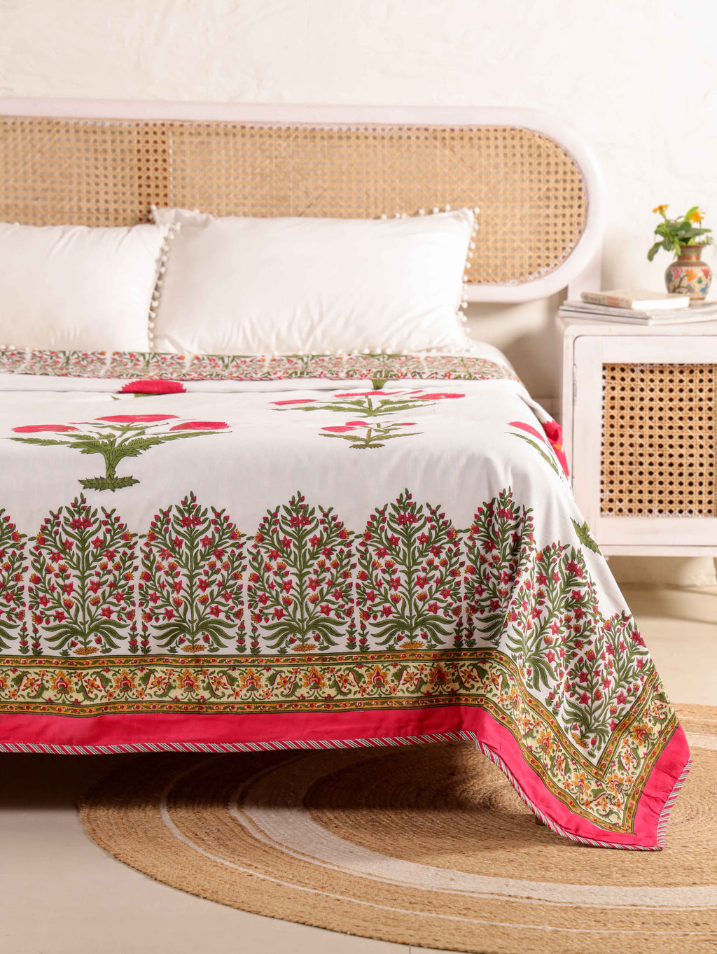 ROYAL RED POPPY HAND BLOCK PRINT REVERSIBLE COTTON DOHARS
