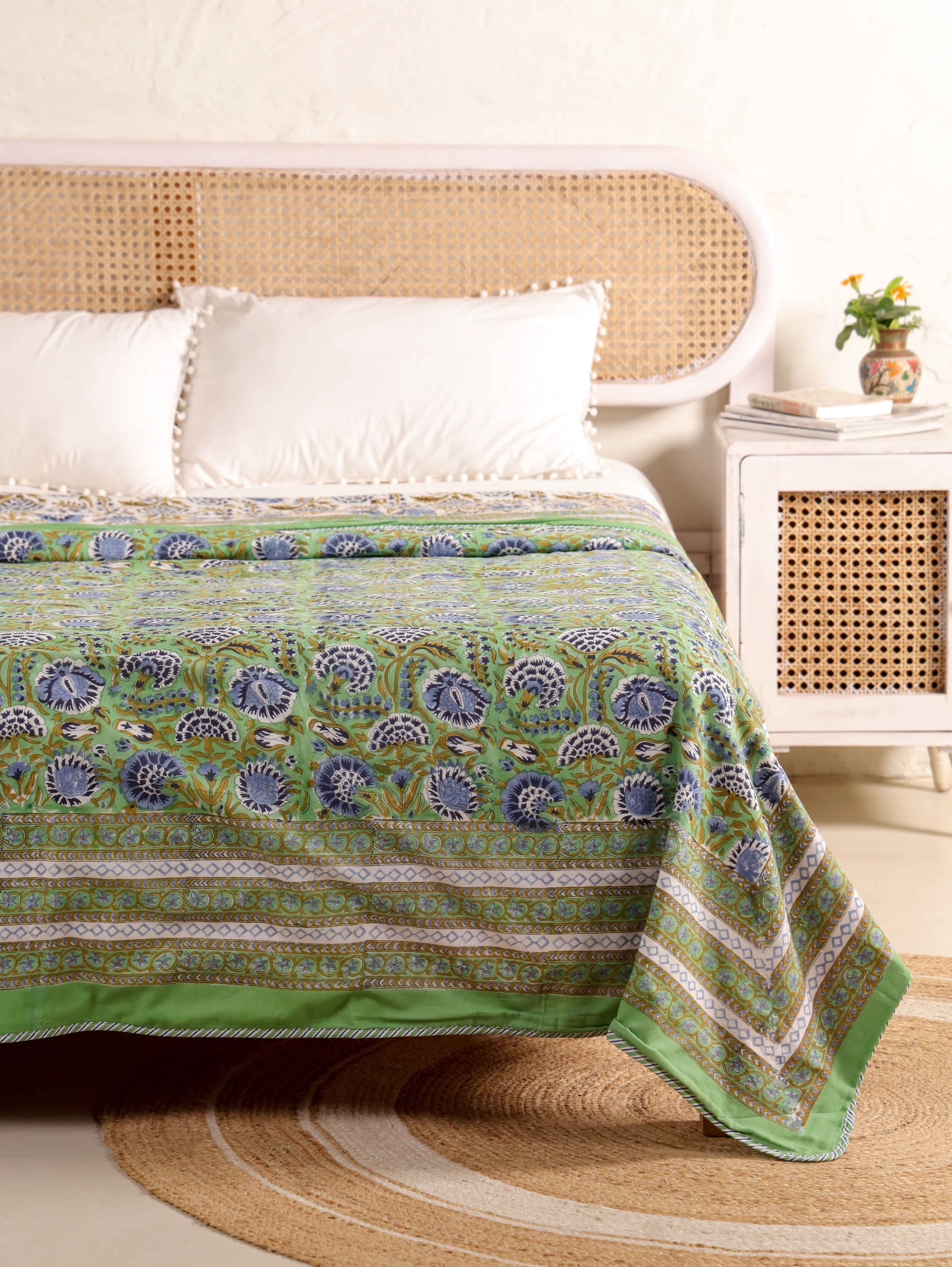 MINT MUGHAL MEHRAB HAND BLOCK PRINT REVERSIBLE COTTON DOHARS