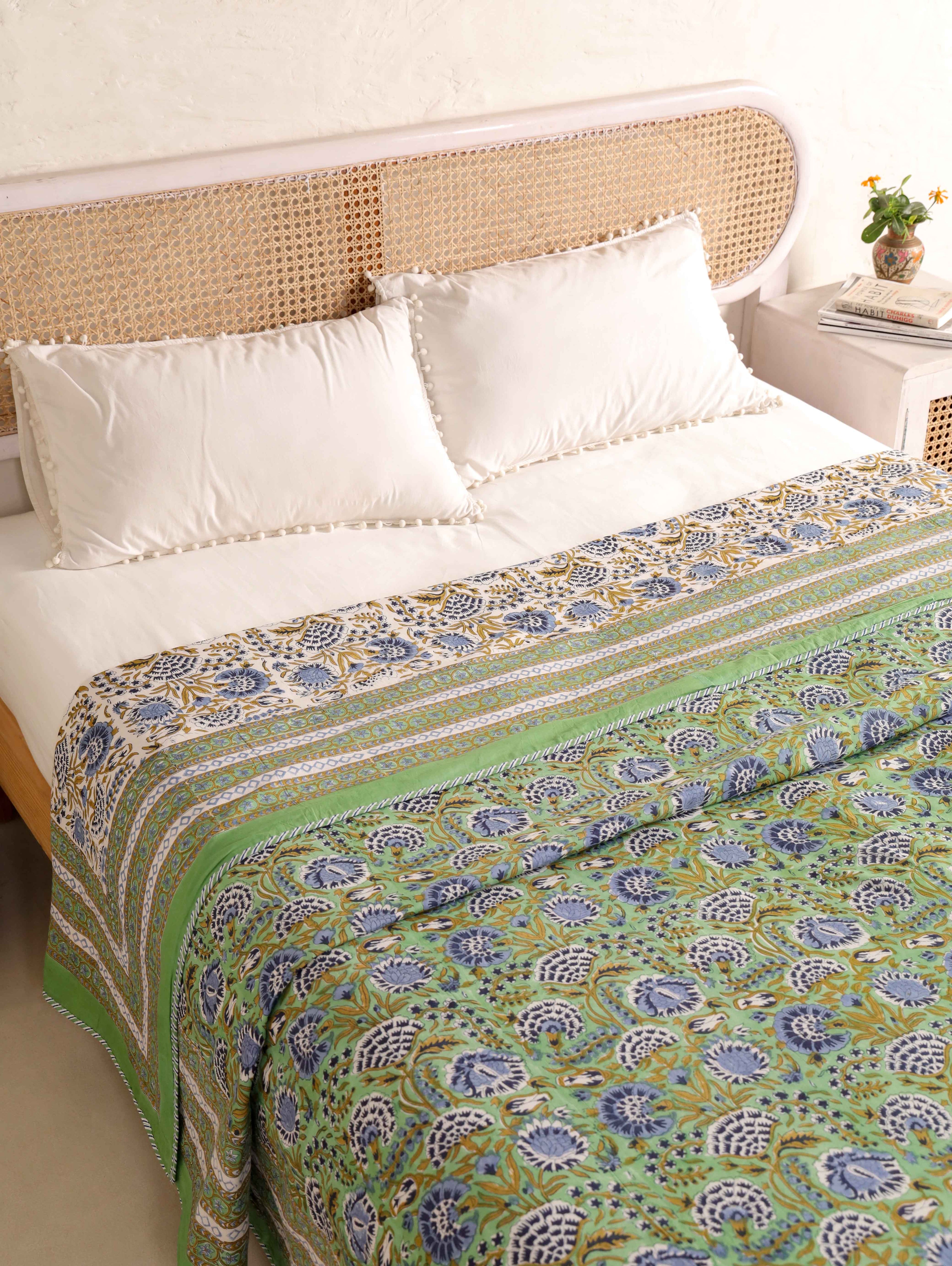 MINT MUGHAL MEHRAB HAND BLOCK PRINT REVERSIBLE COTTON DOHARS