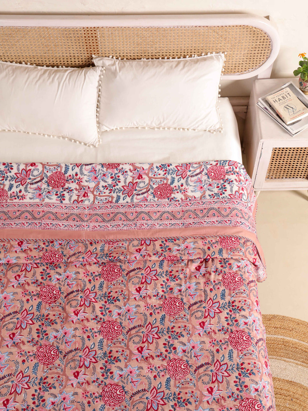 PEONY BLOOM MEHRAB HAND BLOCK PRINT REVERSIBLE COTTON DOHARS