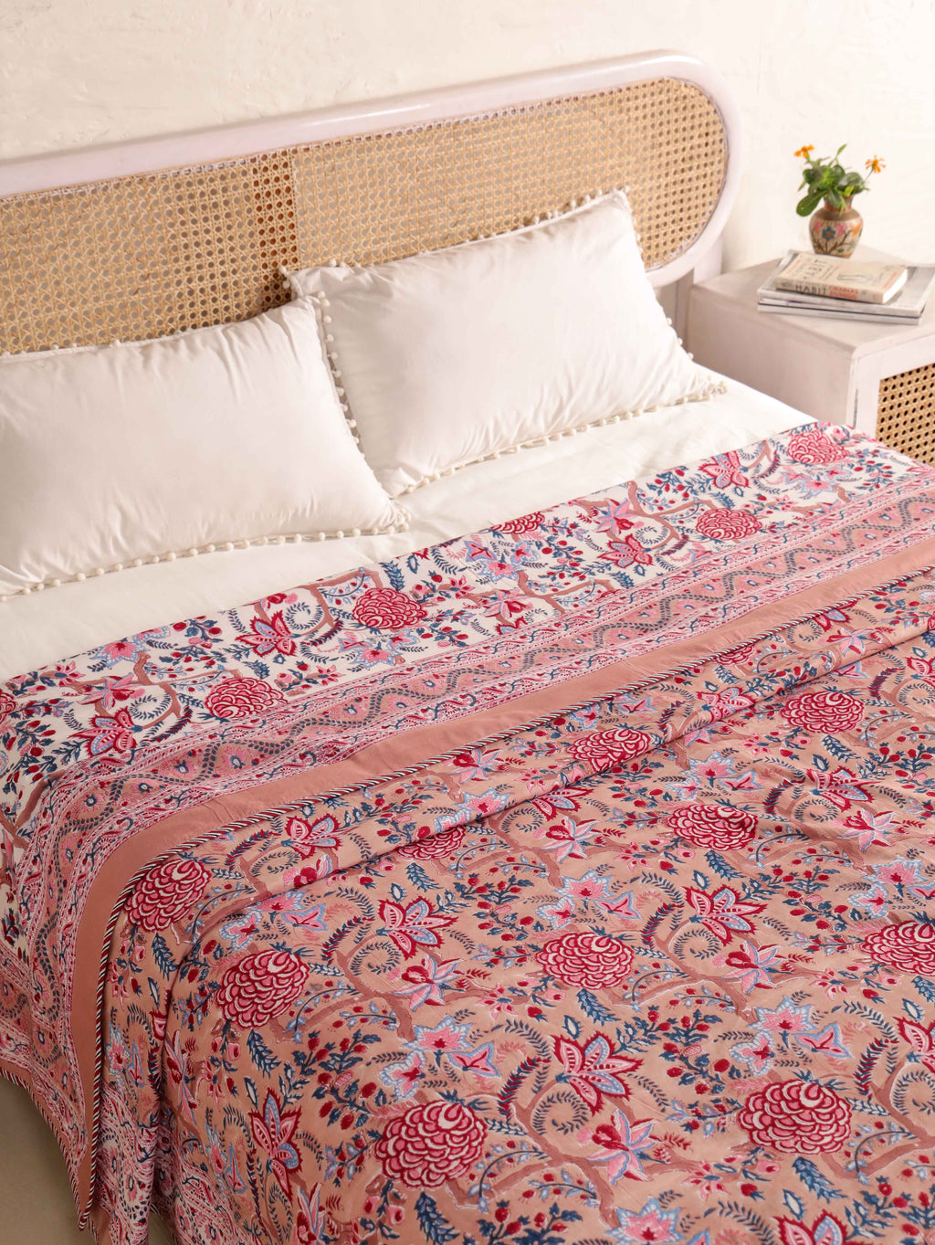PEONY BLOOM MEHRAB HAND BLOCK PRINT REVERSIBLE COTTON DOHARS