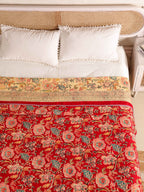 ROYAL RED RETNA FLORAL HAND BLOCK PRINT REVERSIBLE COTTON DOHAR