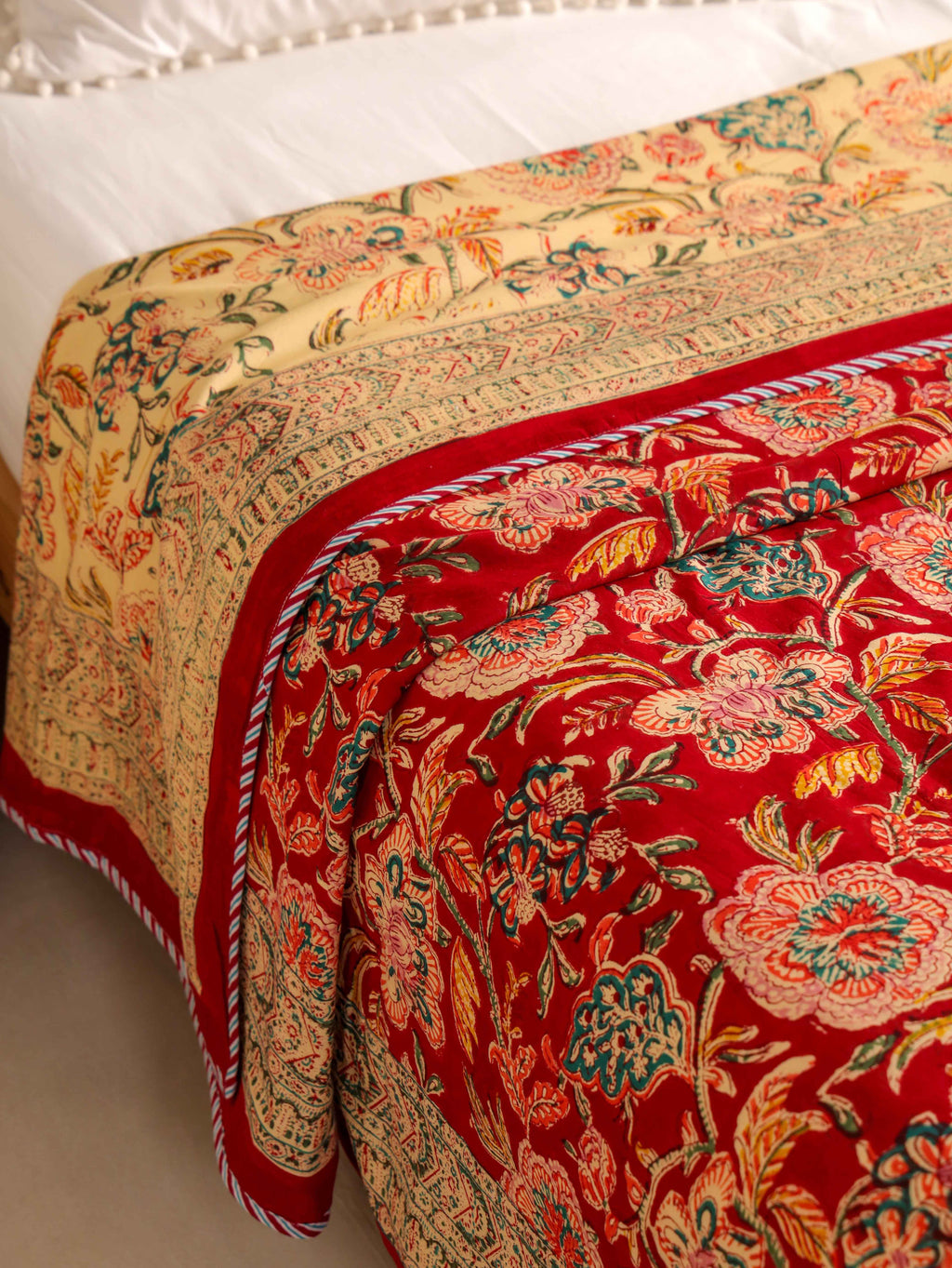 ROYAL RED RETNA FLORAL HAND BLOCK PRINT REVERSIBLE COTTON DOHAR
