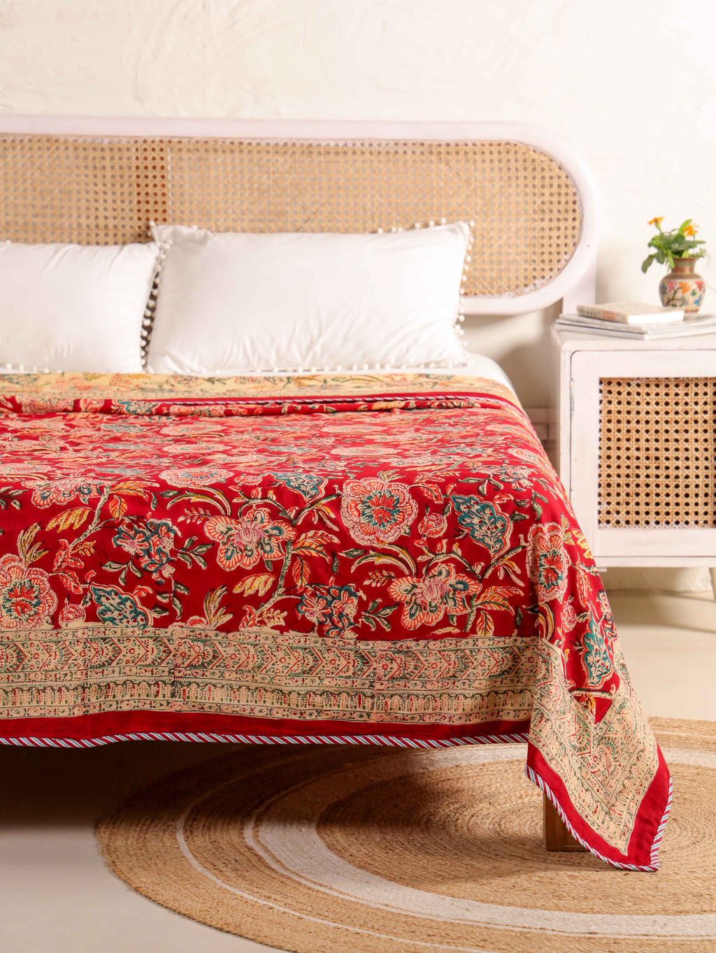 ROYAL RED RETNA FLORAL HAND BLOCK PRINT REVERSIBLE COTTON DOHAR