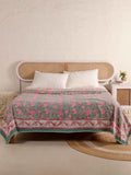GREEN GULAB BAGHEECHA HAND BLOCK PRINT REVERSIBLE COTTON DOHARS