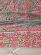 GREEN GULAB BAGHEECHA HAND BLOCK PRINT REVERSIBLE COTTON DOHARS