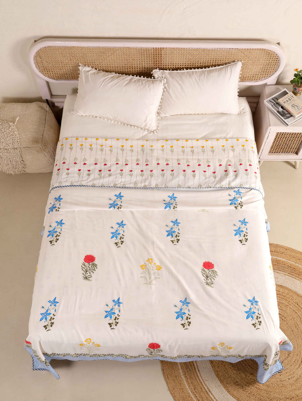 MULTI SPRING BLOOM HAND BLOCK PRINT REVERSIBLE COTTON DOHARS