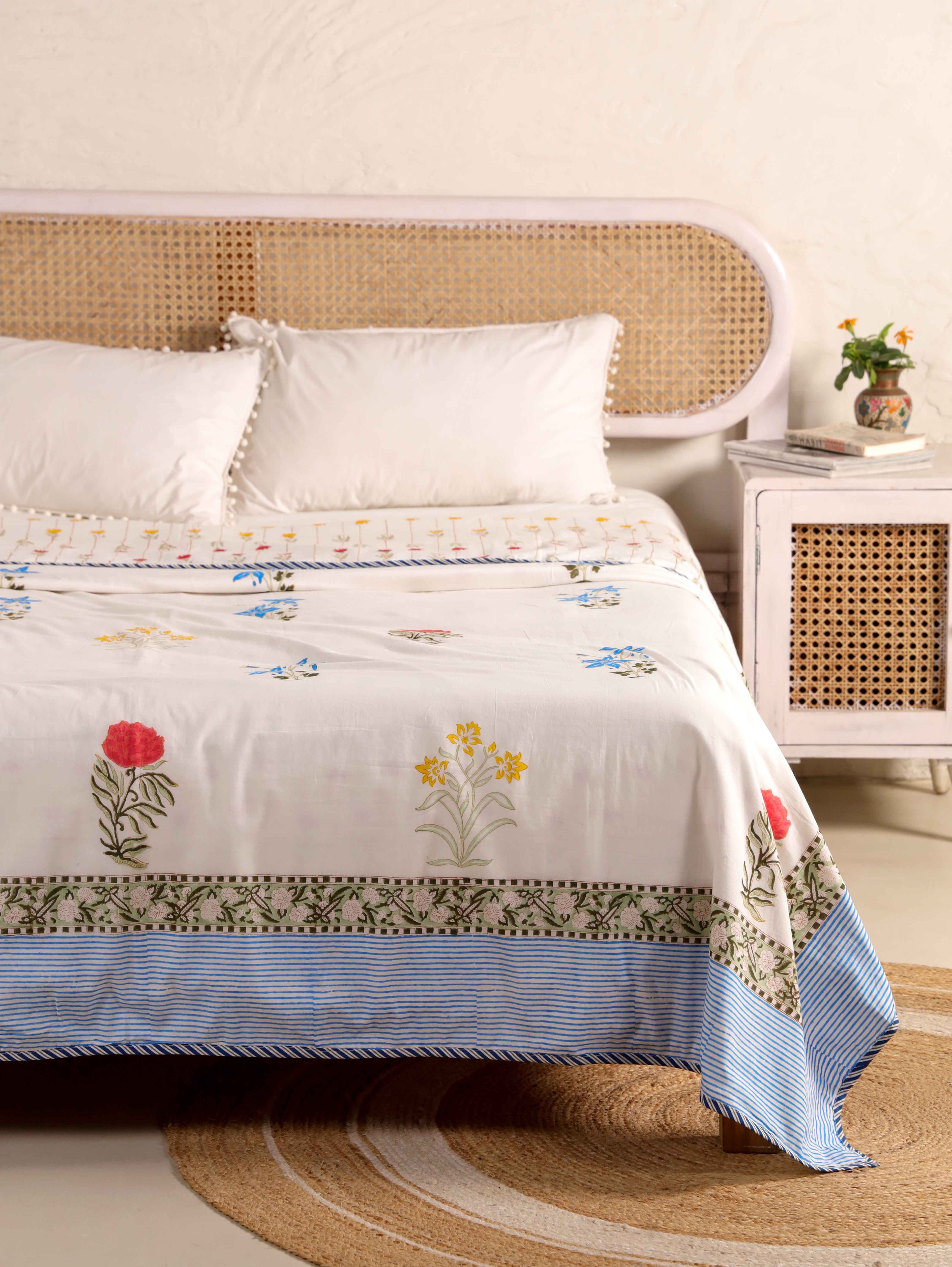 MULTI SPRING BLOOM HAND BLOCK PRINT REVERSIBLE COTTON DOHARS