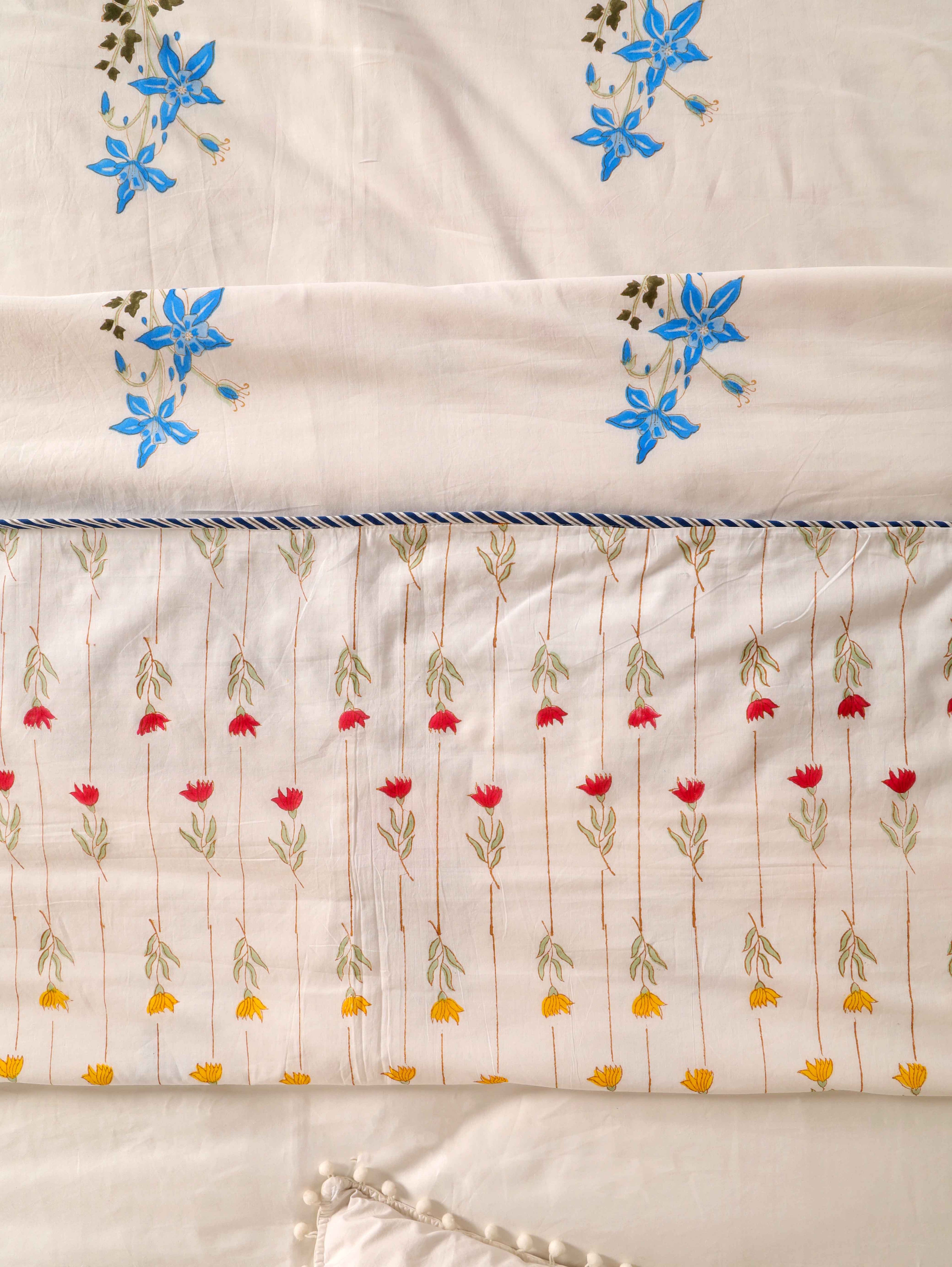 MULTI SPRING BLOOM HAND BLOCK PRINT REVERSIBLE COTTON DOHARS