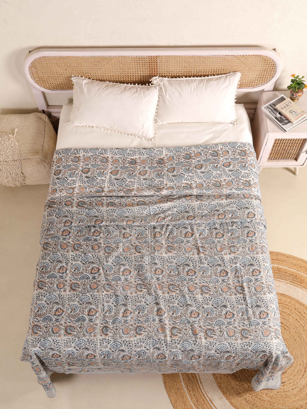 THE DARK GREY KASHYAB HAND BLOCK PRINT REVERSIBLE COTTON DOHARS