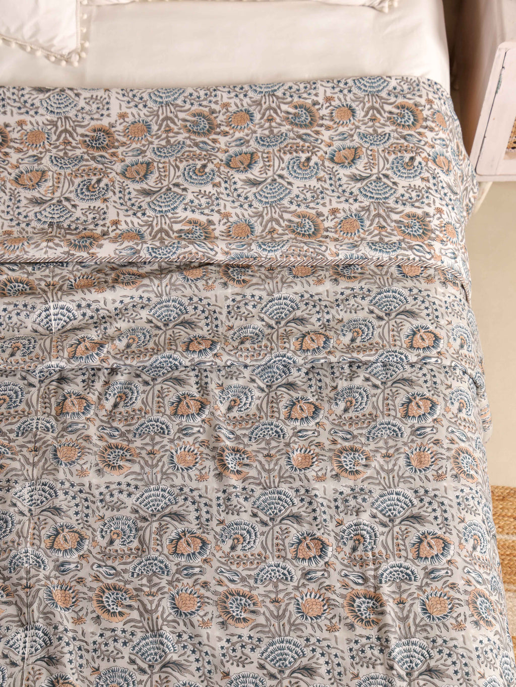 THE DARK GREY KASHYAB HAND BLOCK PRINT REVERSIBLE COTTON DOHARS