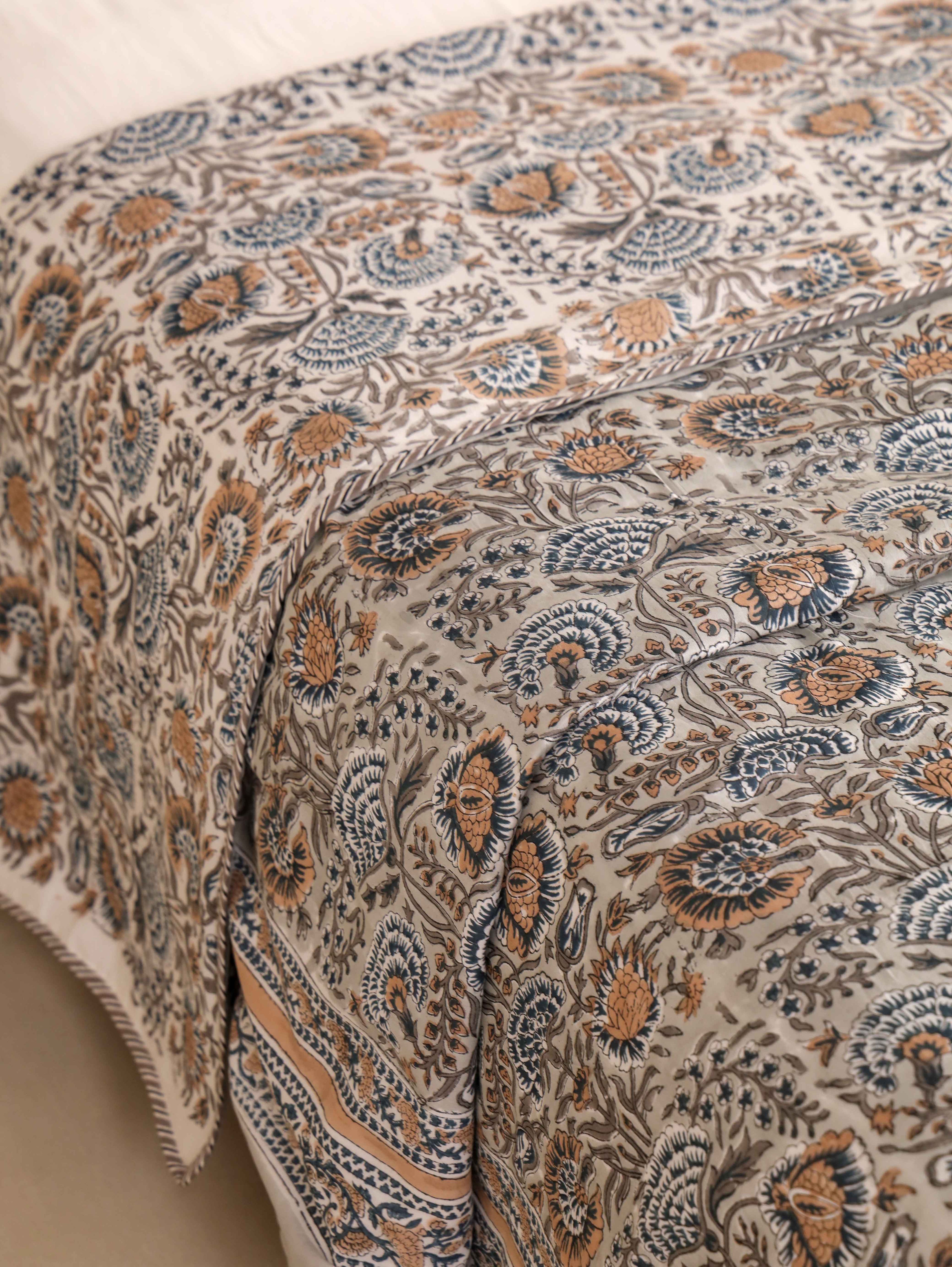 THE DARK GREY KASHYAB HAND BLOCK PRINT REVERSIBLE COTTON DOHARS