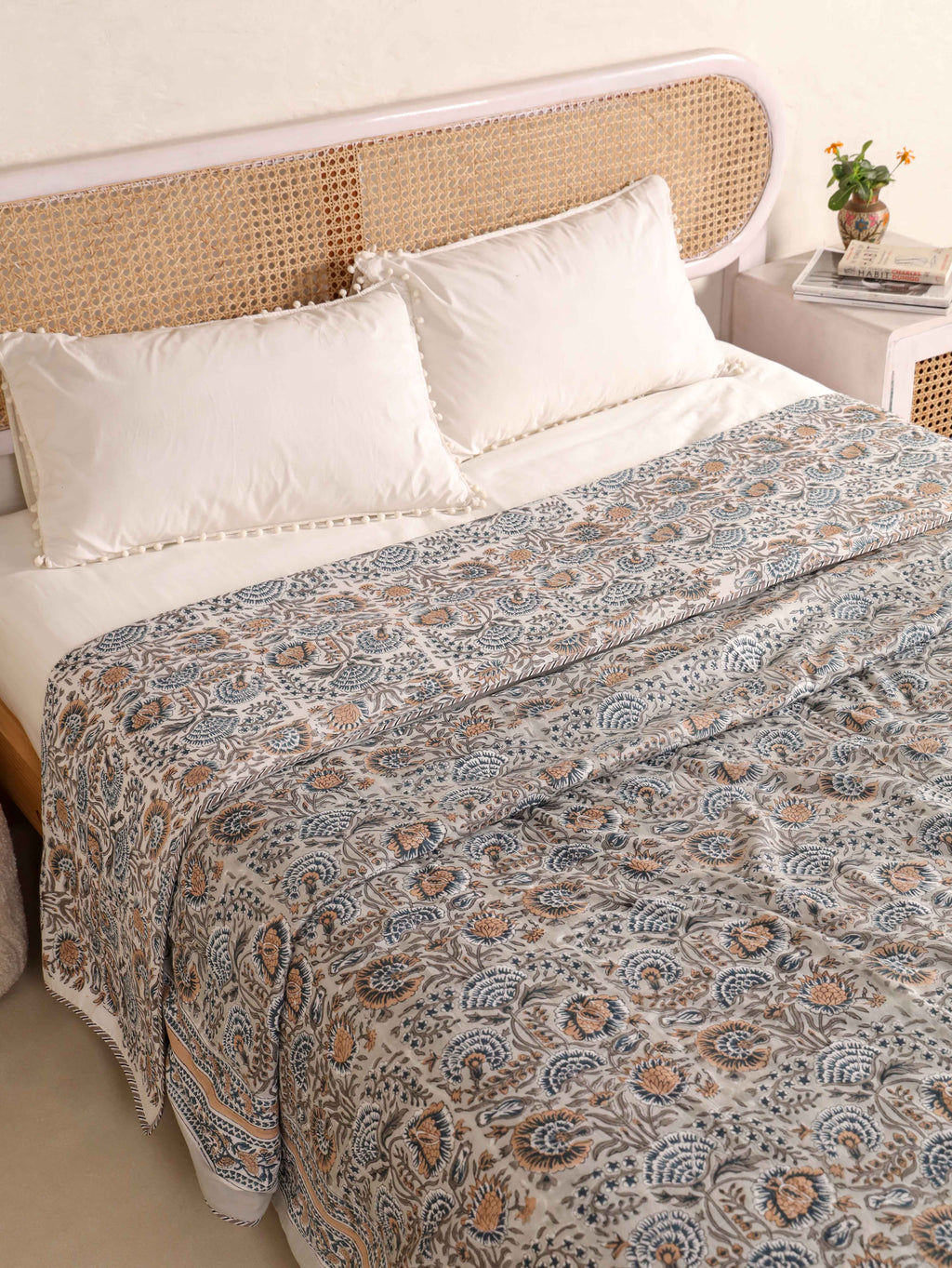 THE DARK GREY KASHYAB HAND BLOCK PRINT REVERSIBLE COTTON DOHARS