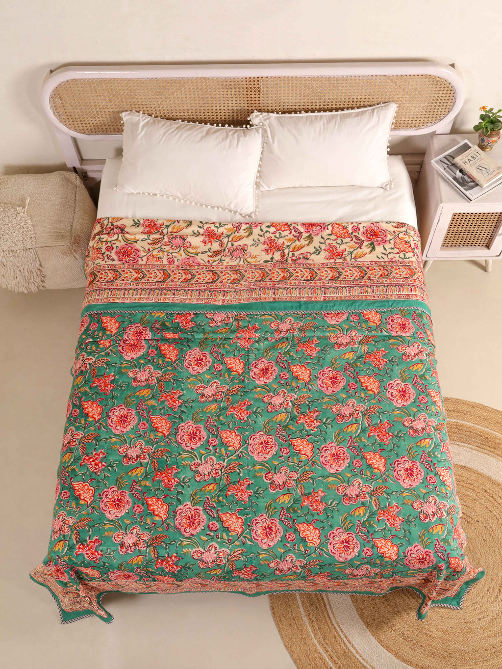 SHAHI GREEN KASHYAB HAND BLOCK PRINT REVERSIBLE COTTON DOHARS