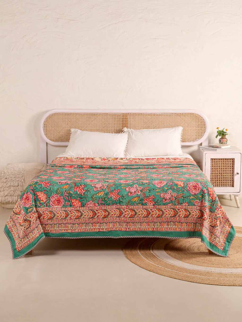 SHAHI GREEN KASHYAB HAND BLOCK PRINT REVERSIBLE COTTON DOHARS