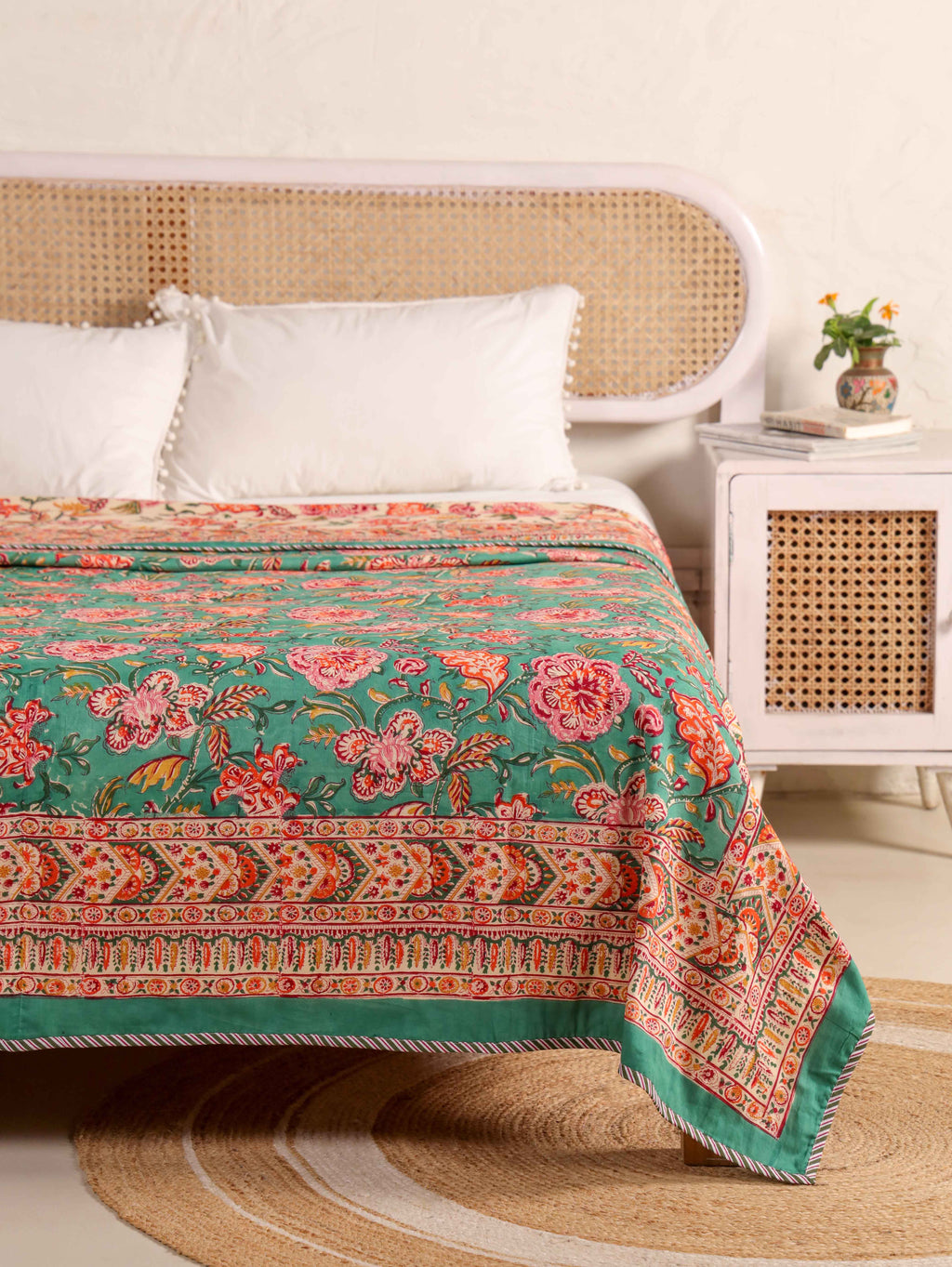 SHAHI GREEN KASHYAB HAND BLOCK PRINT REVERSIBLE COTTON DOHARS