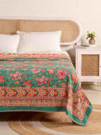 SHAHI GREEN KASHYAB HAND BLOCK PRINT REVERSIBLE COTTON DOHARS
