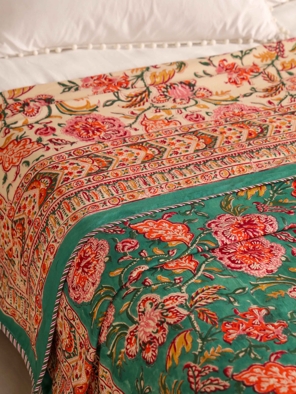 SHAHI GREEN KASHYAB HAND BLOCK PRINT REVERSIBLE COTTON DOHARS