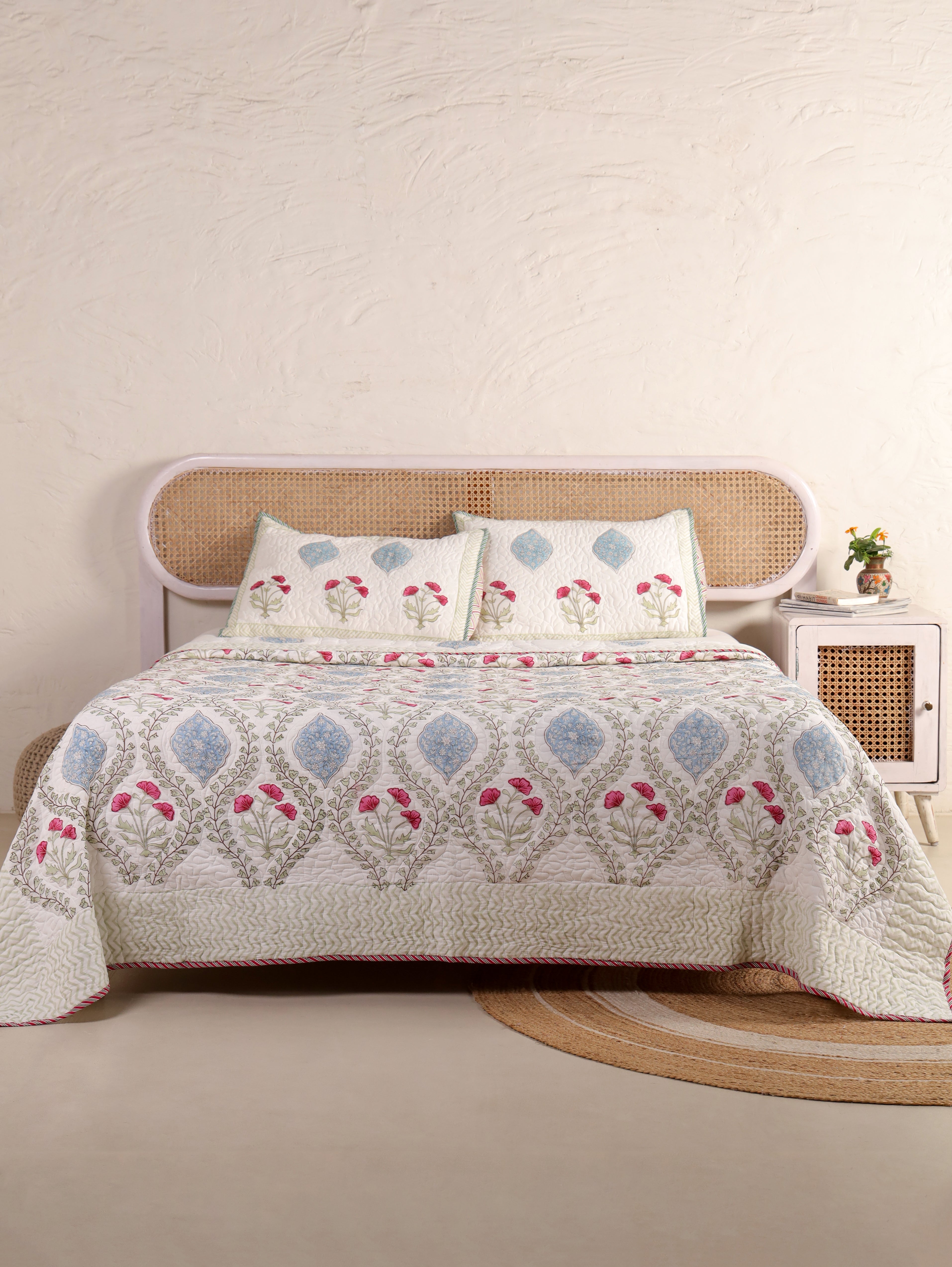 CLASSIC MUGHAL BALE HAND BLOCK PRINT QUILTED BEDCOVER /COMFORTER