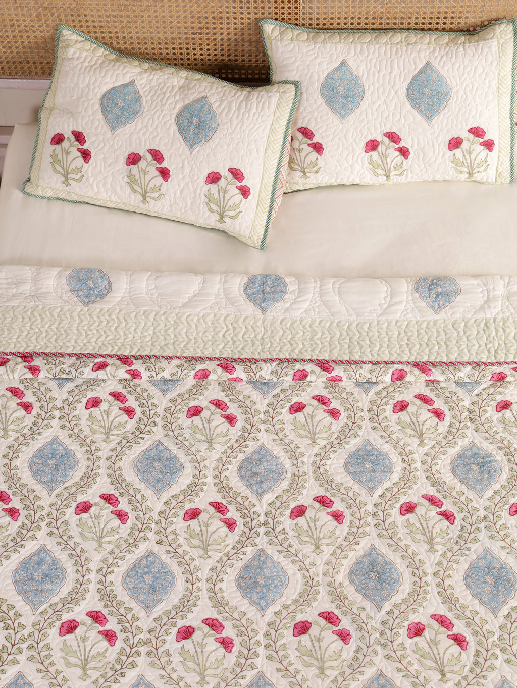 CLASSIC MUGHAL BALE HAND BLOCK PRINT QUILTED BEDCOVER /COMFORTER