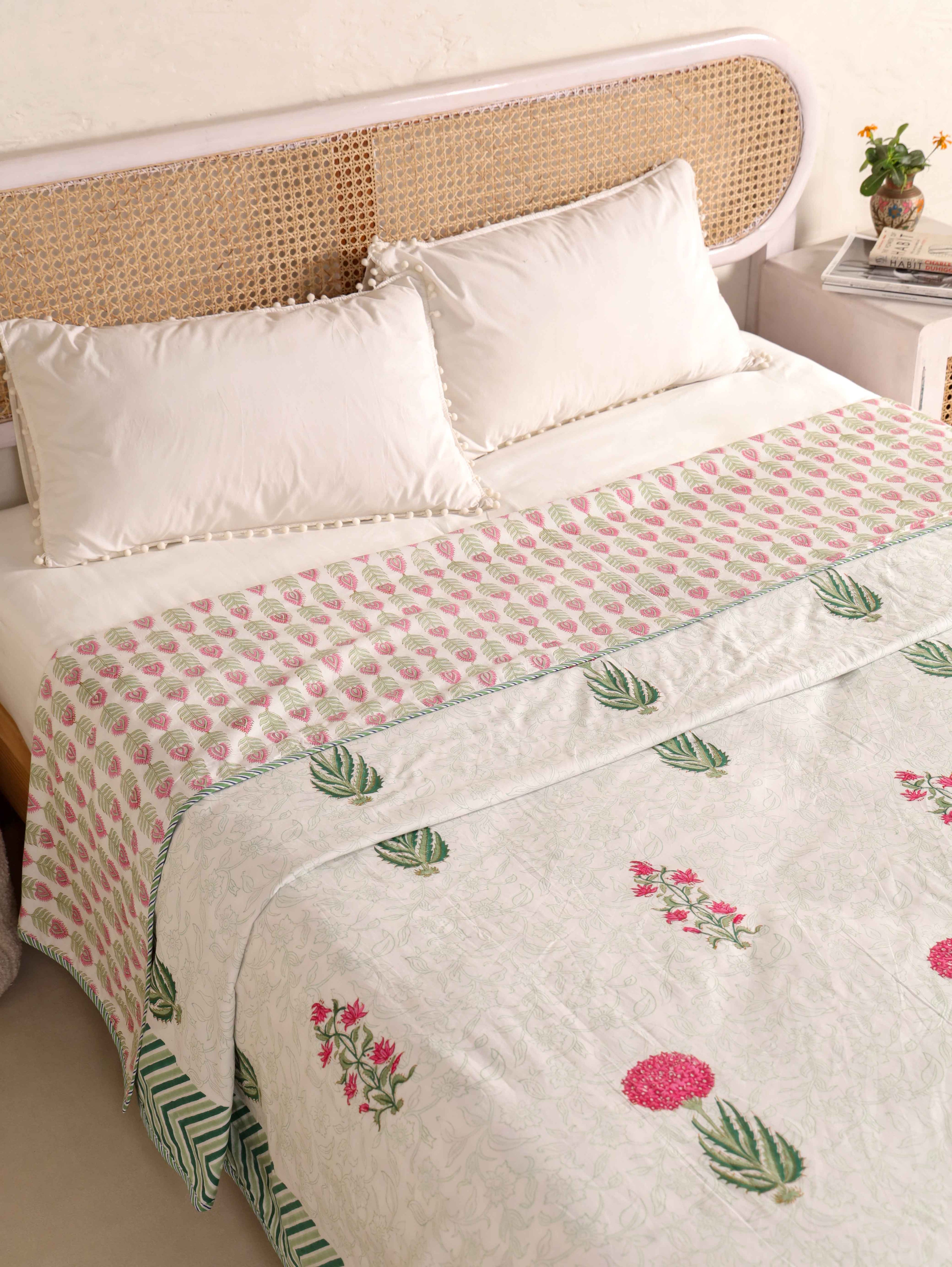 IMPERIAL MUGAL MOTIF HAND BLOCK PRINT REVERSIBLE COTTON DOHARS