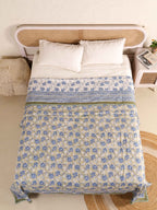 SAGA BLUE LOTUS HAND BLOCK PRINT REVERSIBLE COTTON DOHARS