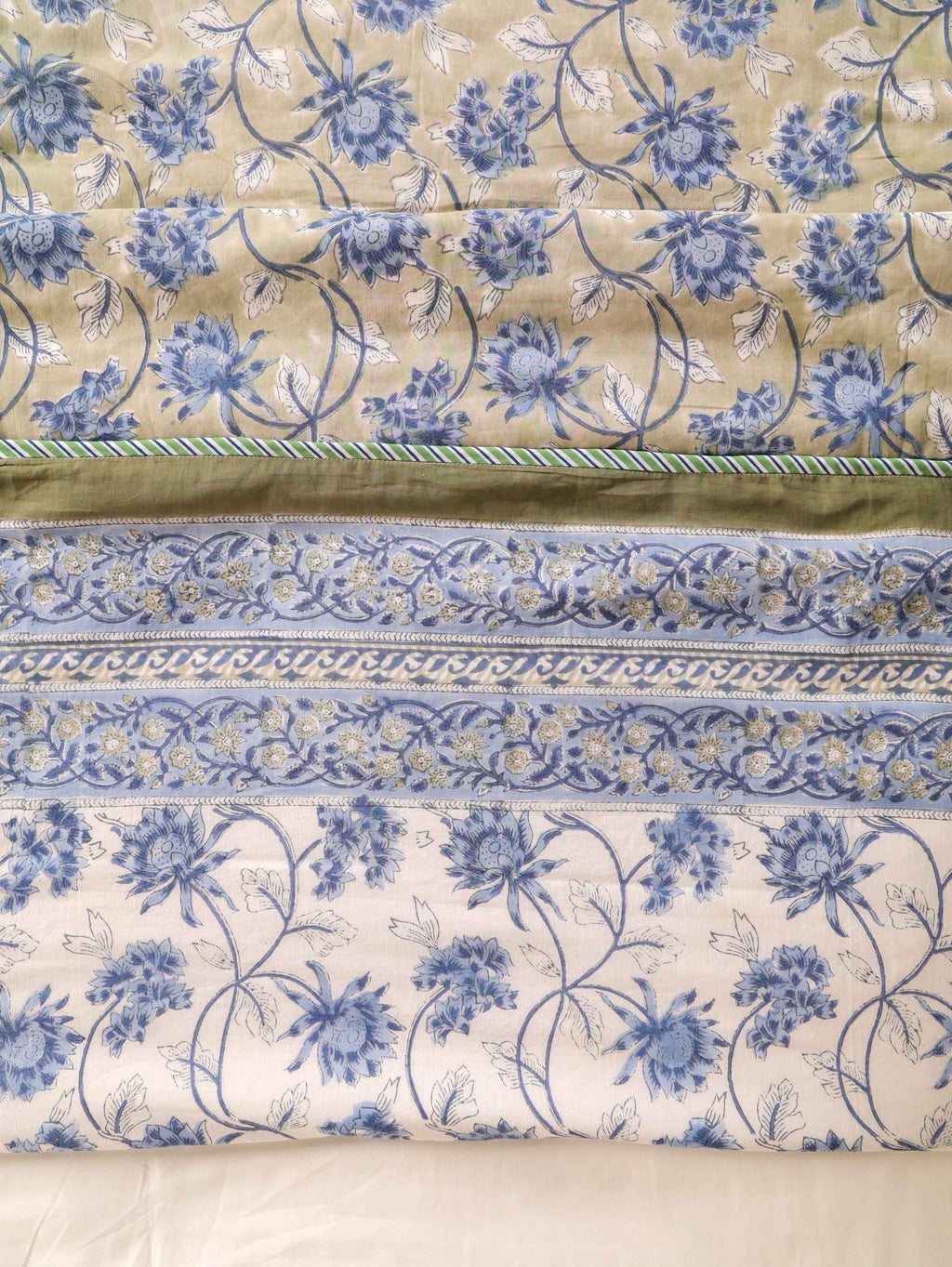 SAGA BLUE LOTUS HAND BLOCK PRINT REVERSIBLE COTTON DOHARS