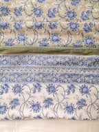 SAGA BLUE LOTUS HAND BLOCK PRINT REVERSIBLE COTTON DOHARS