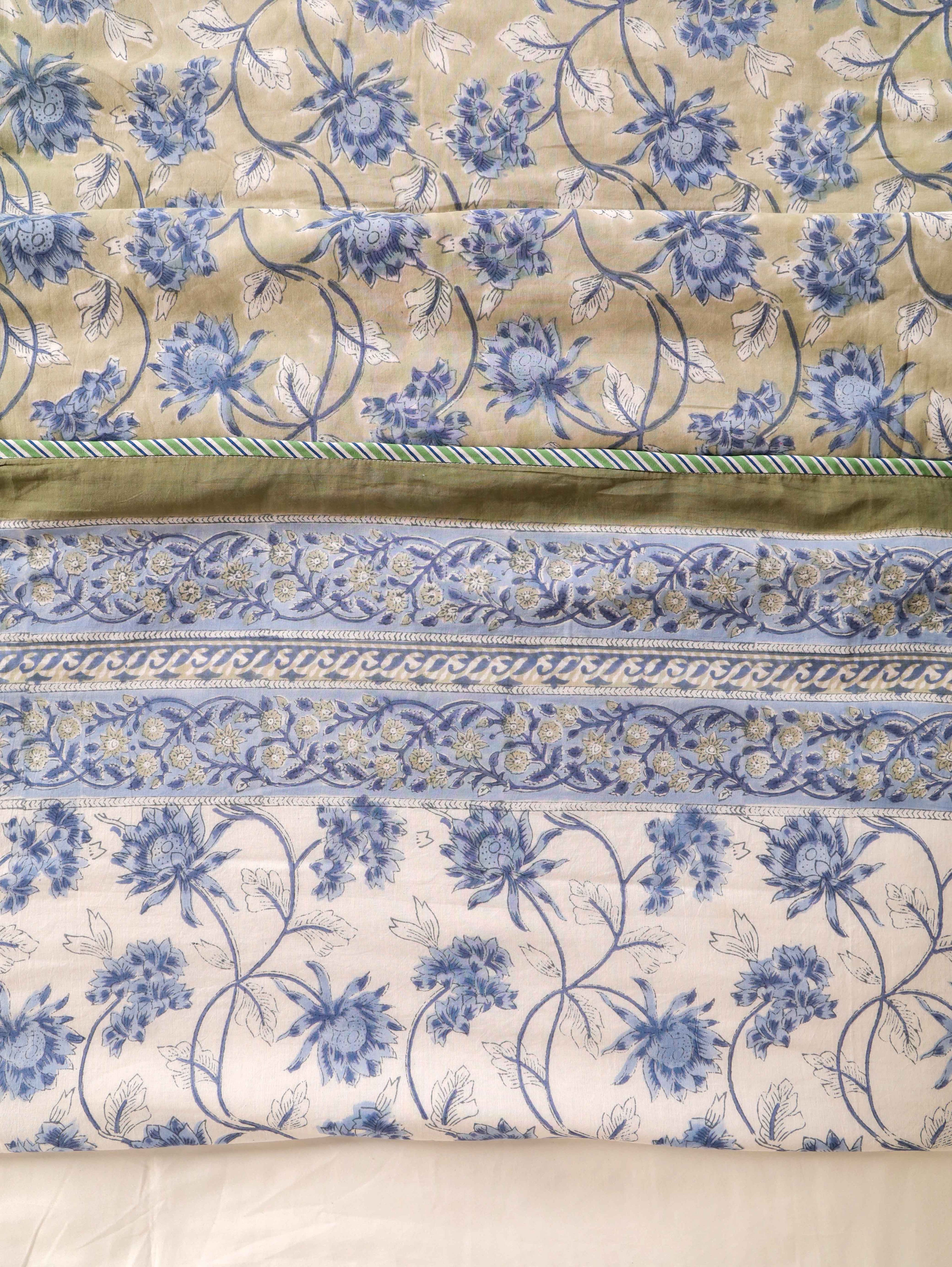 SAGA BLUE LOTUS HAND BLOCK PRINT REVERSIBLE COTTON DOHARS