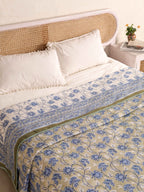 SAGA BLUE LOTUS HAND BLOCK PRINT REVERSIBLE COTTON DOHARS