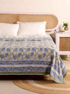 SAGA BLUE LOTUS HAND BLOCK PRINT REVERSIBLE COTTON DOHARS