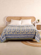 SAGA BLUE LOTUS HAND BLOCK PRINT REVERSIBLE COTTON DOHARS