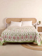 GREEN MUGHAL GARDEN HAND BLOCK PRINT REVERSIBLE COTTON DOHARS