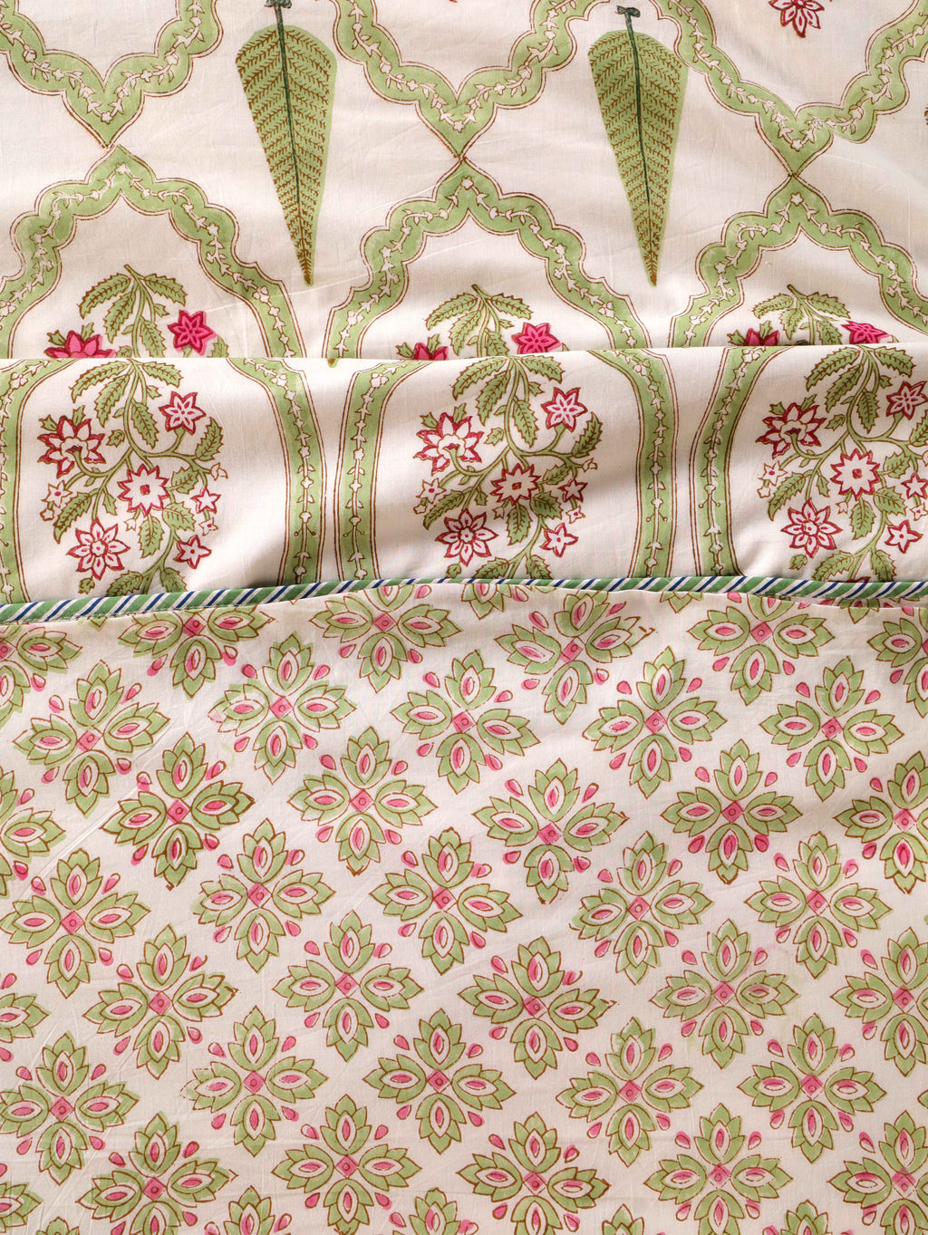 GREEN MUGHAL GARDEN HAND BLOCK PRINT REVERSIBLE COTTON DOHARS