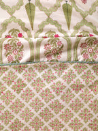 GREEN MUGHAL GARDEN HAND BLOCK PRINT REVERSIBLE COTTON DOHARS