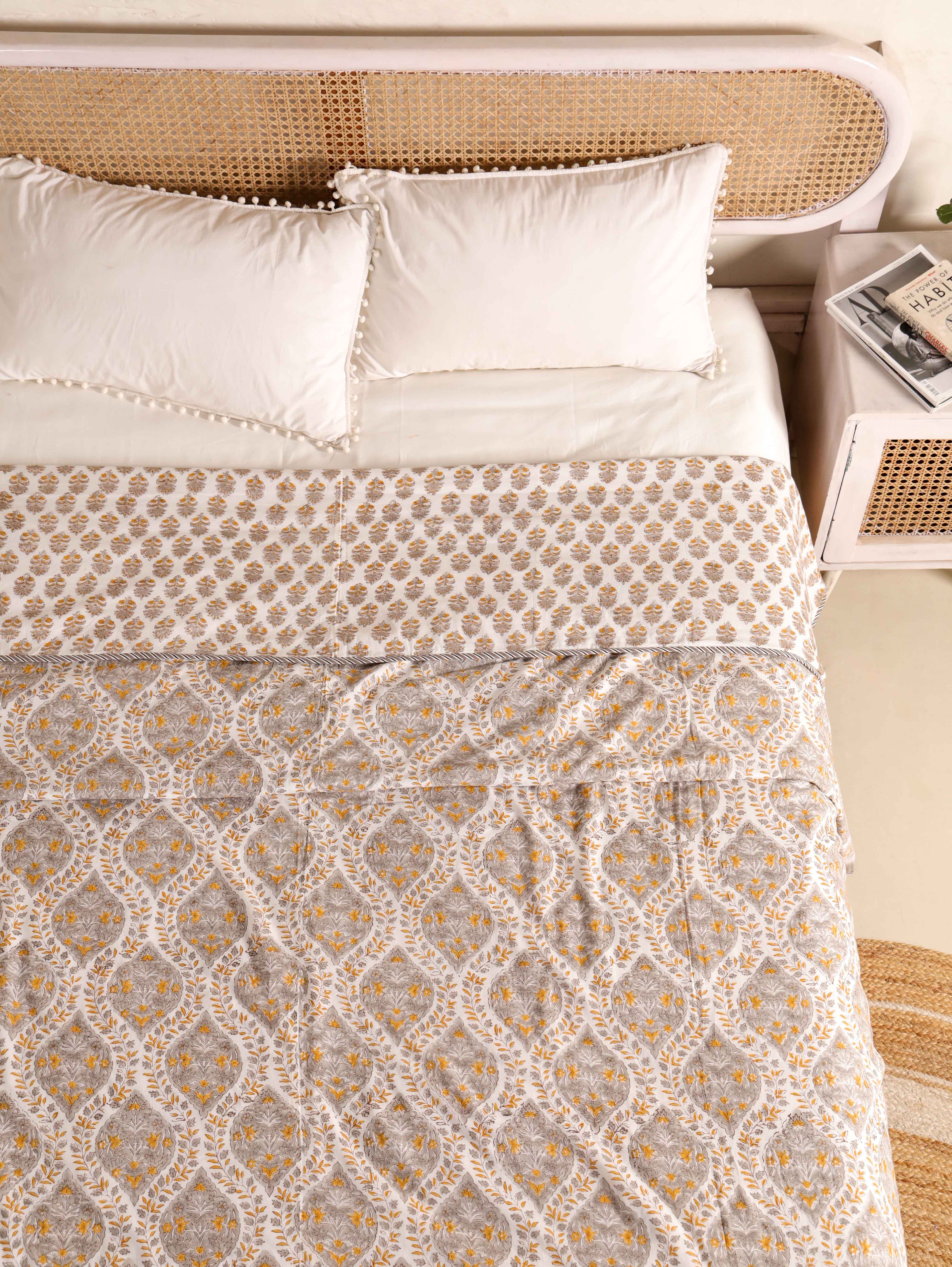 DESERT GOLD HAND BLOCK PRINT REVERSIBLE COTTON DOHARS