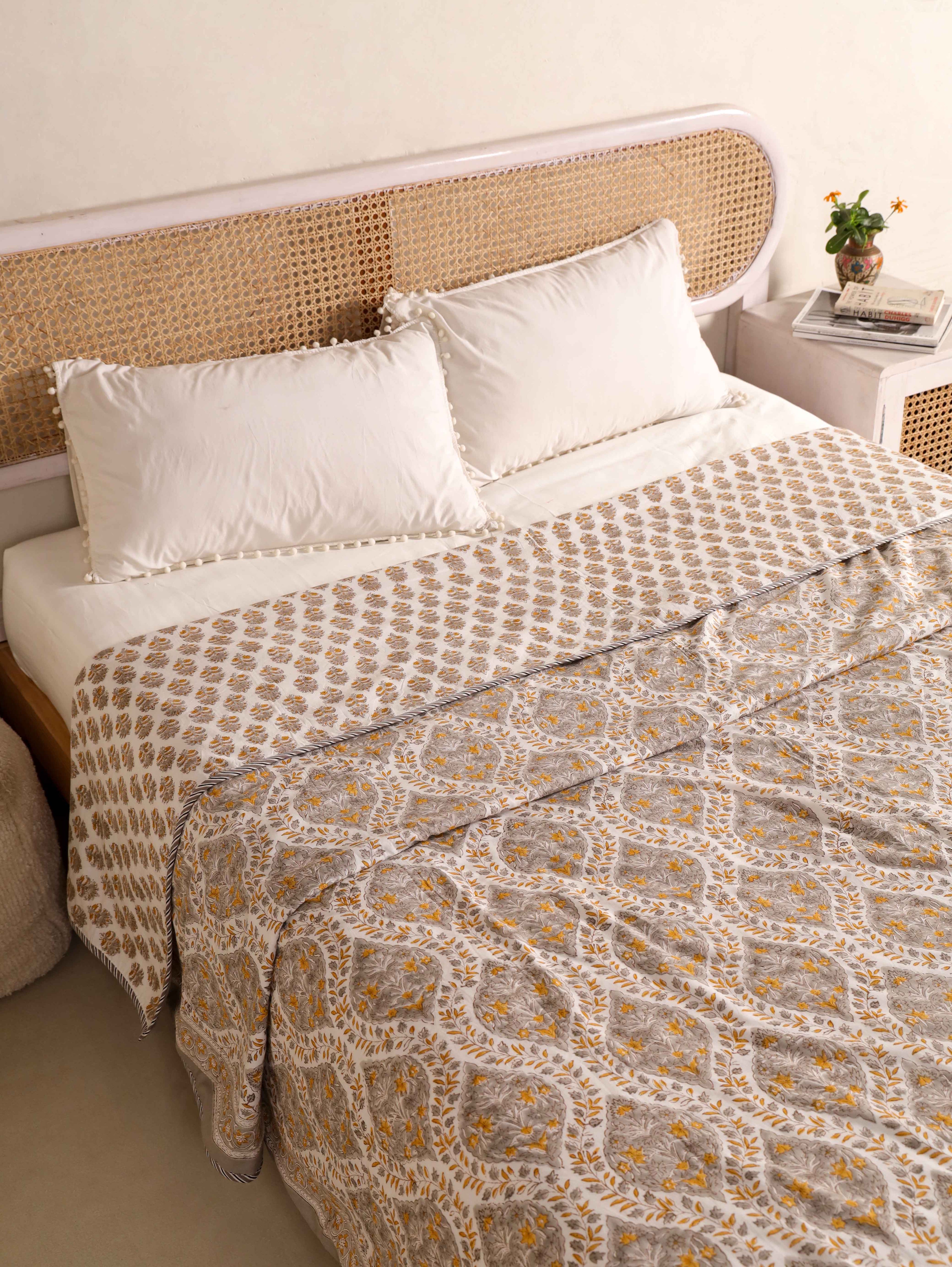 DESERT GOLD HAND BLOCK PRINT REVERSIBLE COTTON DOHARS